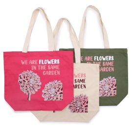 Bedruckte Baumwolltasche - Wir Sind Blumen - Olivgrün, Rosa und Natur