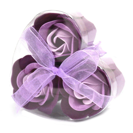 Set Mit 3 Seifenblumen Herzbox - Lavendel Rosen