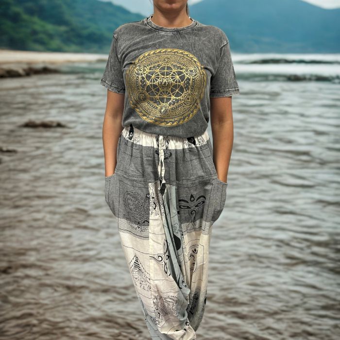 Großes Steingewaschenes T-Shirt Chakra Dunkelgrau