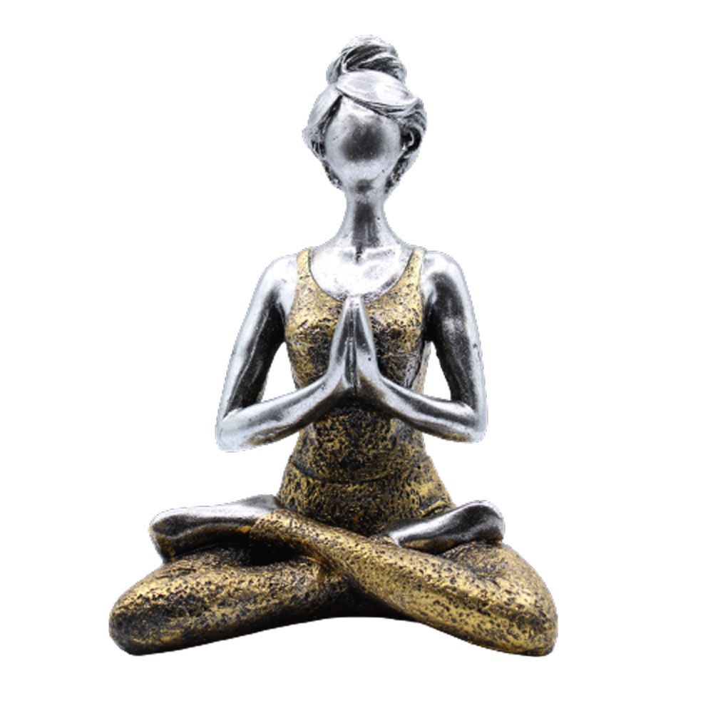 Yoga Lady Figur Silber Gold 24cm Handgefertigt aus Indonesien