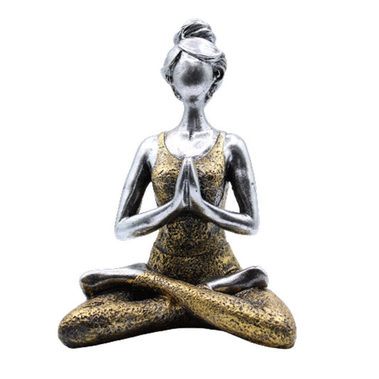 Yoga Lady Figur Silber Gold 24cm Handgefertigt aus Indonesien