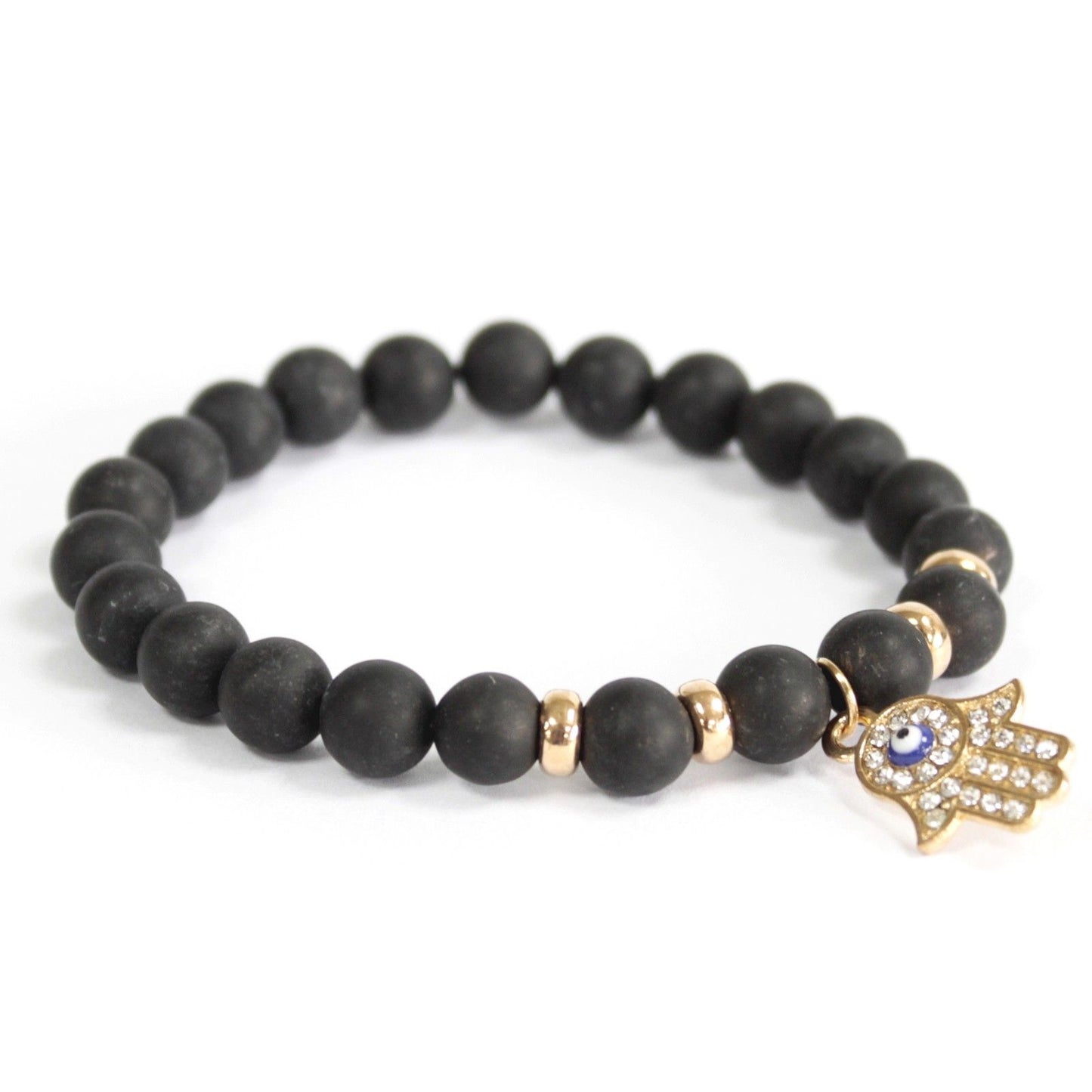 Hamsa Schwarz Achat Edelstein Armband