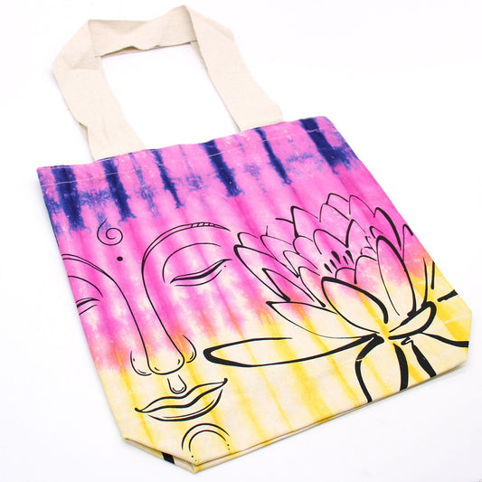 Tye-Dye Baumwolltasche 6oz 38x42x12cm Lotus Buddha Mehrfarbig Naturgriff