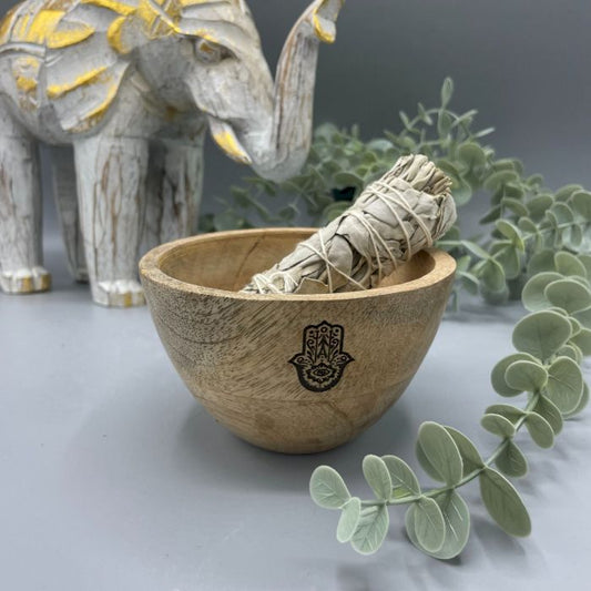 Holz Räuchergefäß Und Ritual Opfergaben Schale - Hamsa - 12x7cm
