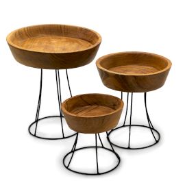 Set Mit 3 Erhöhten Teakholzschalen