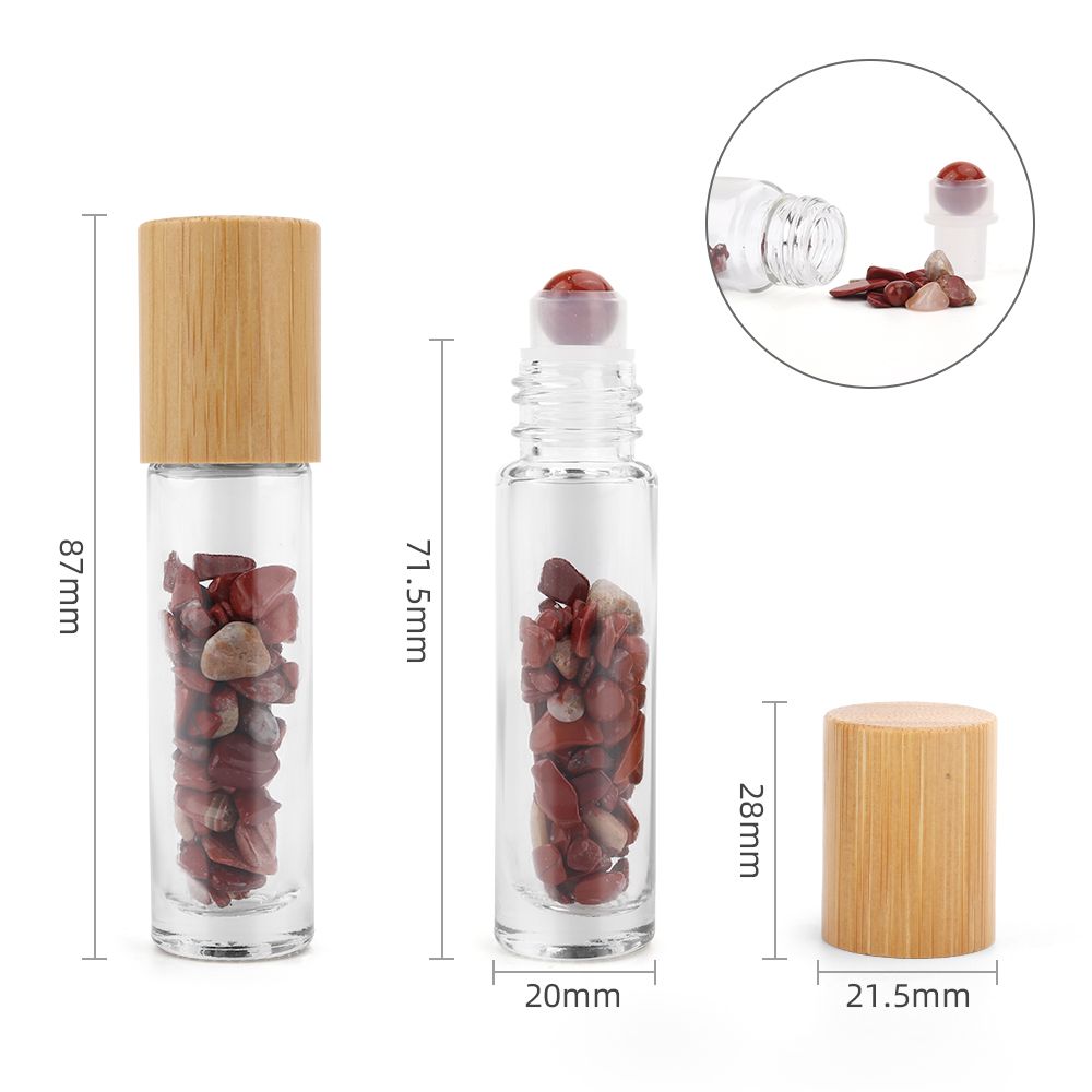 Edelstein Ätherisches Öl Rollerflasche - Roter Jaspis - Holzdeckel + Edelstein Roller Spitze für 5ml Flasche - Roter Jaspis