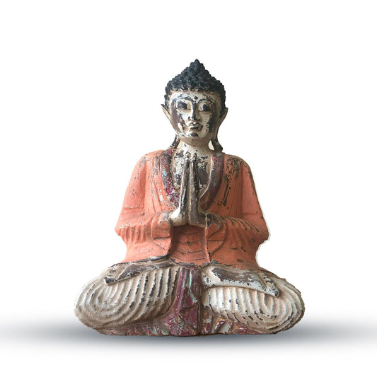 Vintage Orange Handgeschnitzte Buddha Statue 30cm Willkommen