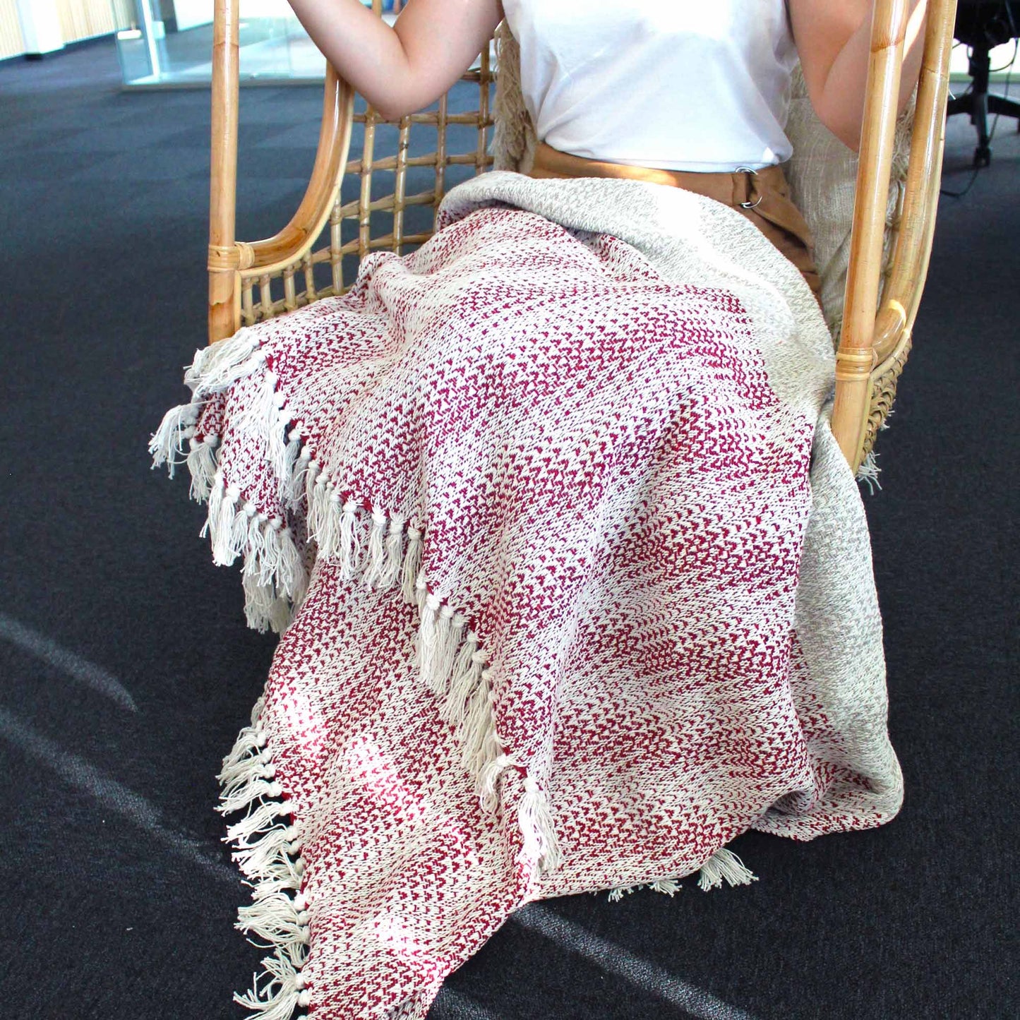 Boho Komfort Decken 125x150cm Rubin Zwei Töne