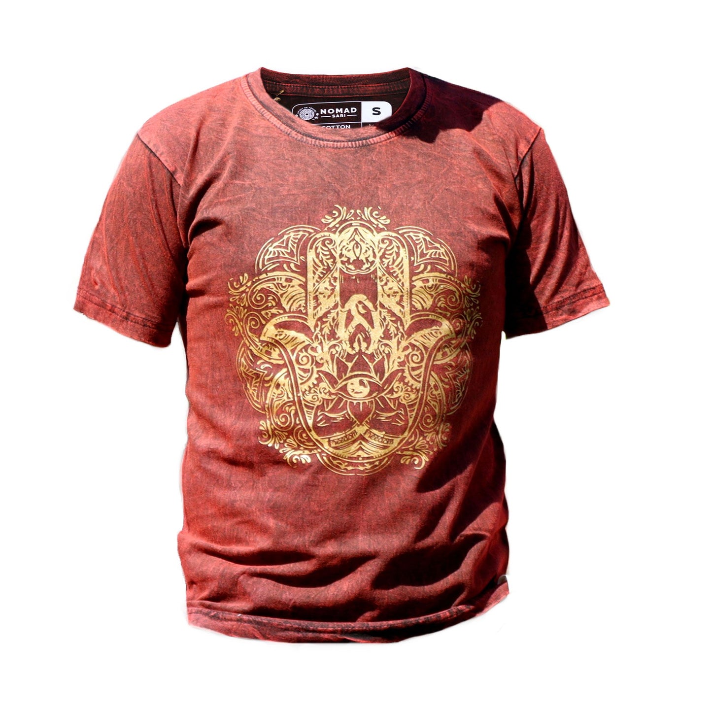 Kleines Stein gewaschenes T-Shirt Hamsa Bordeauxrot