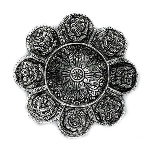Polierter Aluminium Tibetische Symbole Räuchergefäß 12cm