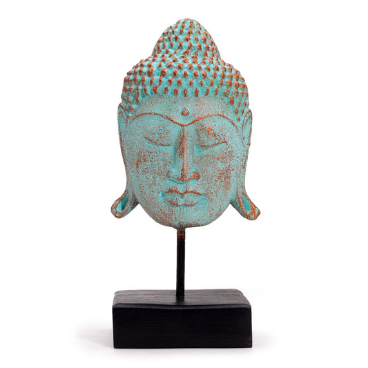 Großer Serenity Buddha Kopf Auf Ständer - Grünes Kupfer