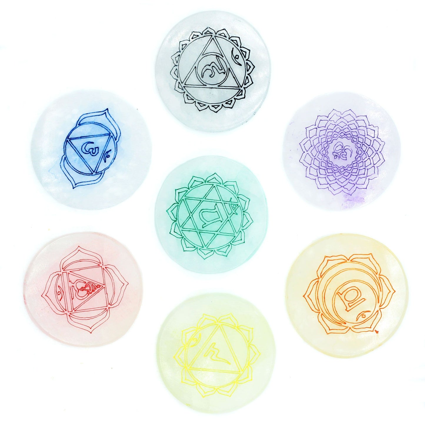 Chakra Set Mit 7 Selenit Ladeplatten