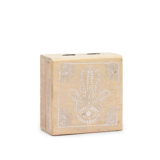 Kleine Quadratische Box 10x10x4 2cm Hamsa Weißgewaschen