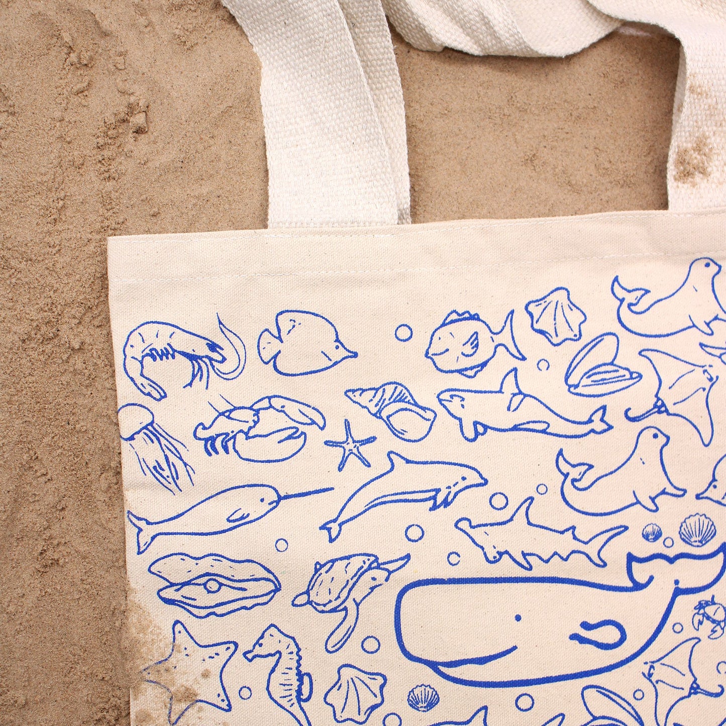 Große Baumwoll Einkaufstasche 38x42cm Meeresleben 10oz