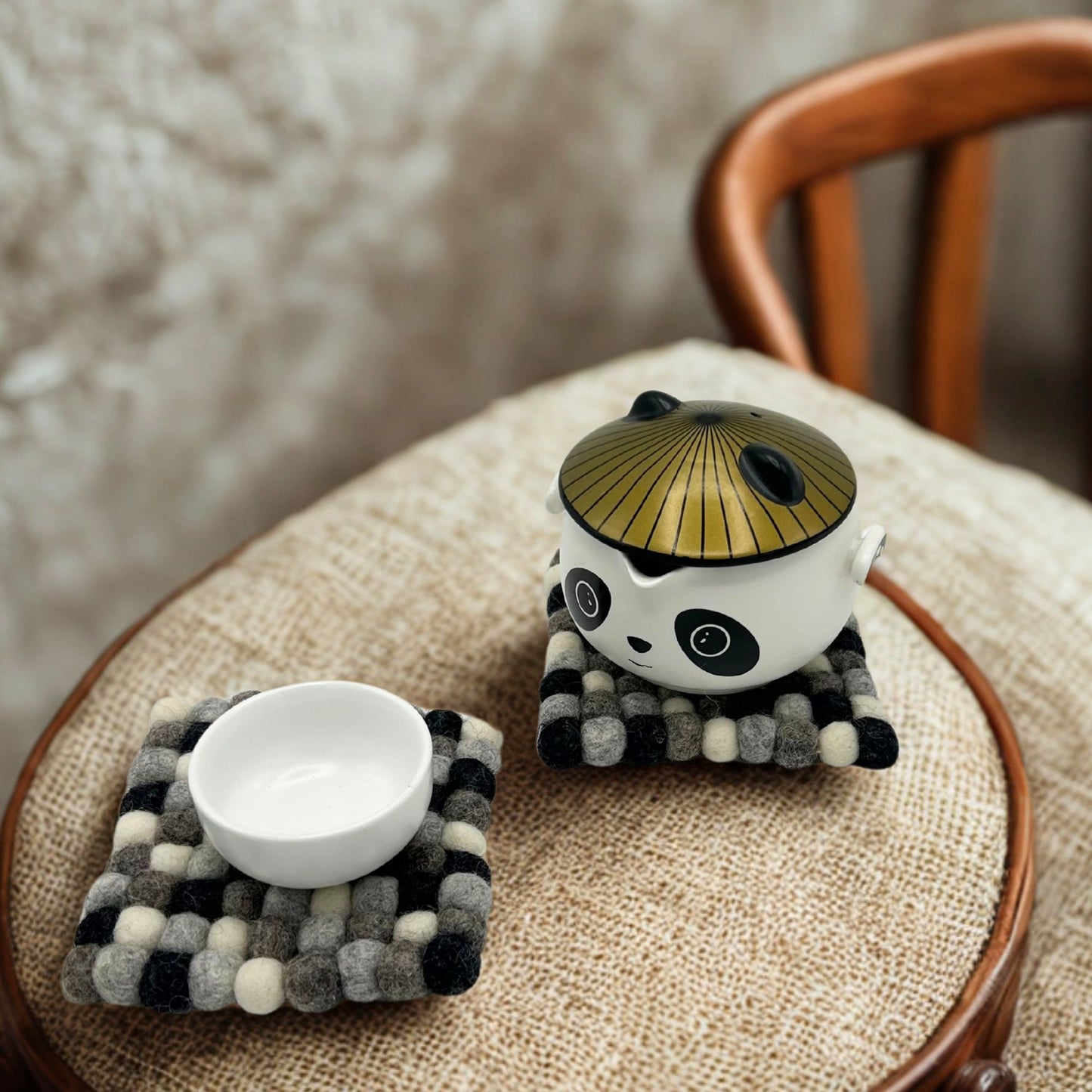 Filzball Quadratische Untersetzer 10cm Multi Grau Farbe Set von 4