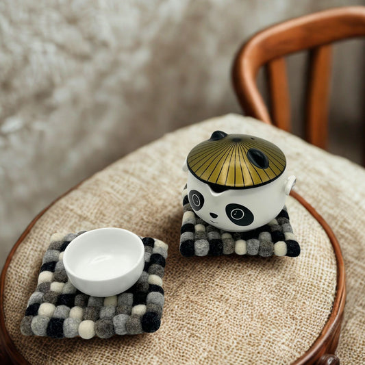 Filzball Quadratische Untersetzer 10cm Multi Grau Farbe Set von 4