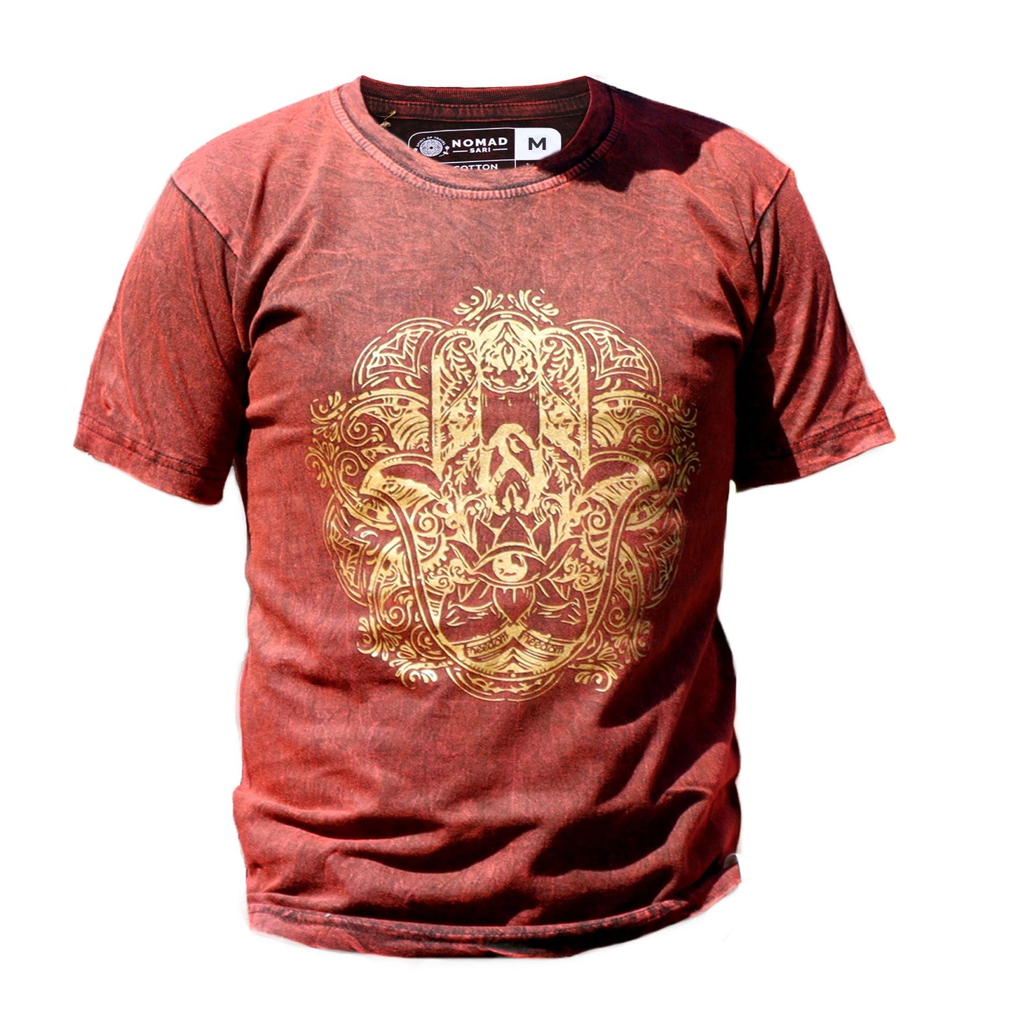 Mittlere Stein-Waschung T-Shirt Hamsa Kastanienbraun