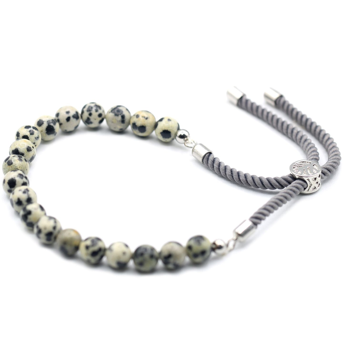 925 Silber Vergoldetes Edelstein Charcoal Schnur Armband - Dalmatiner Jaspis