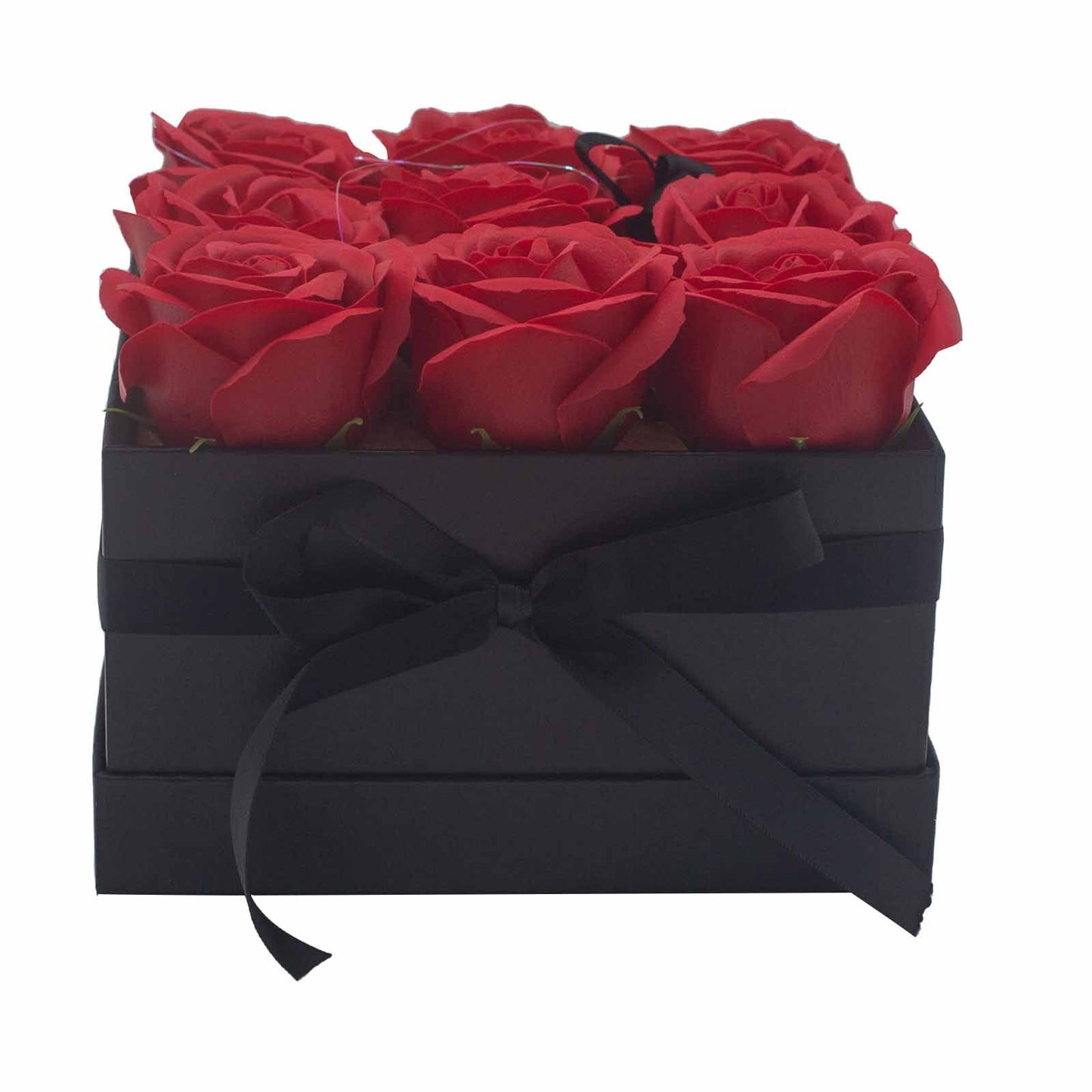 Seifenblumen Geschenkstrauß - 9 Rote Rosen - Quadrat