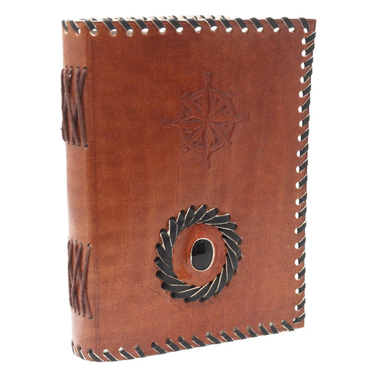 Leder Schwarz Onyx Und Kompass Notizbuch 17x12 cm