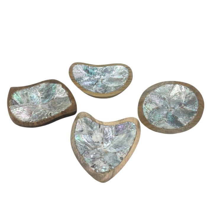 Set Aus 4 Teak Mini Schalen Mit Muschel Dekor Assortiert