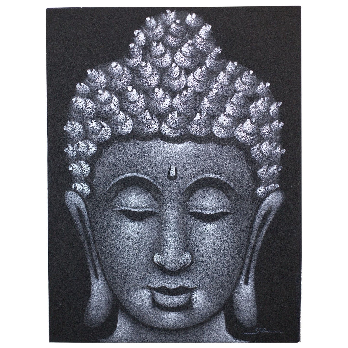 Buddha Gemälde Mit Grauem Sandfinish Handgefertigt