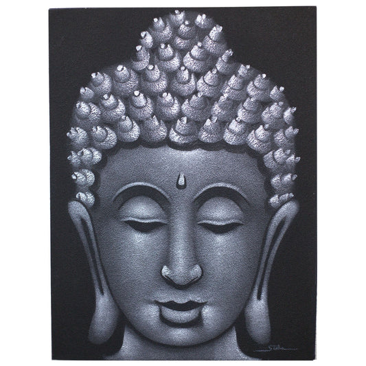 Buddha Gemälde Mit Grauem Sandfinish Handgefertigt
