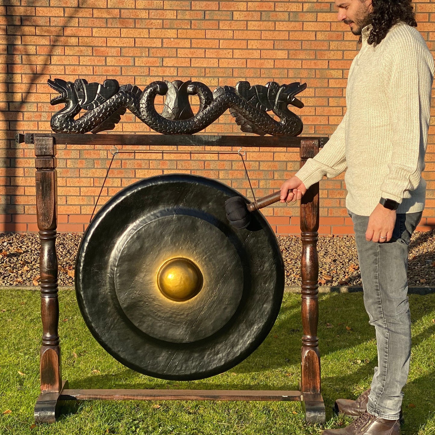Großer Gong Mit Antikem Braunen Ständer 80cm Schwarz