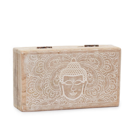 Med Square Box 17x10x4 2cm Buddha Gesicht Weißwäsche