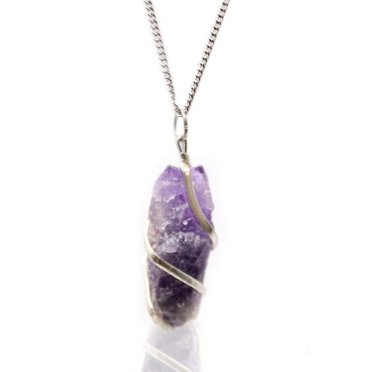 Kaskade Eingewickelter Edelstein Halskette - Grober Amethyst