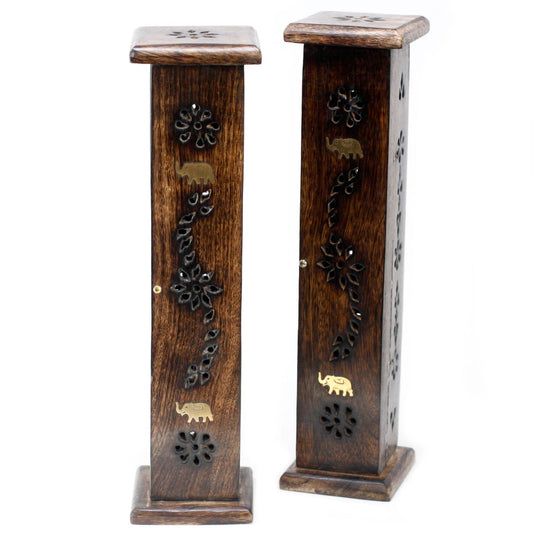 Quadratischer Räucherstäbchenhalter - Messing Einlage - Mango Holz