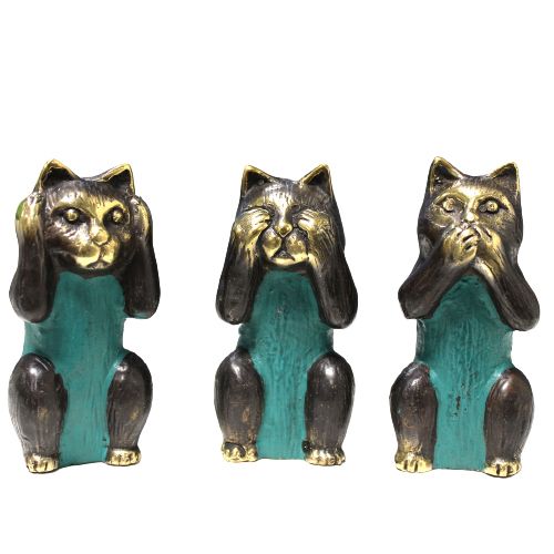Set Mit 3 - Siehe Keine, Höre Keine, Spreche Kein Übel - Messing Katzen