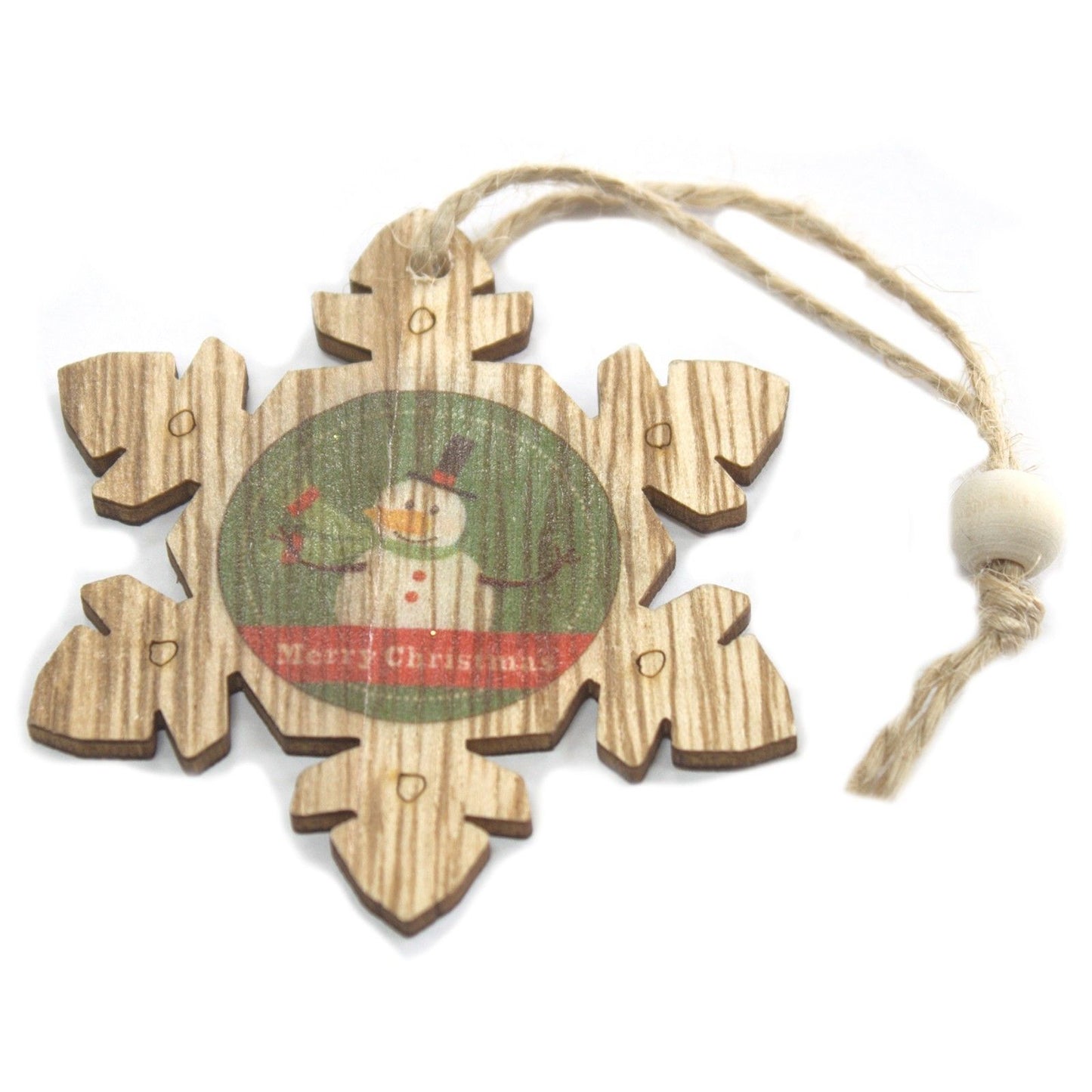 Packung Mit 2 Weihnachts Holz Dekorationen - Schneeflocke Und Schneemann