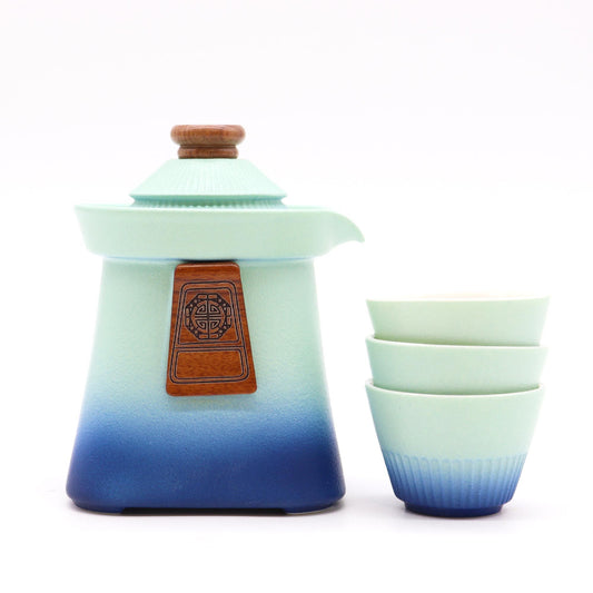 Tempel Teekannen Set Mit Drei Tassen Blau Himmel