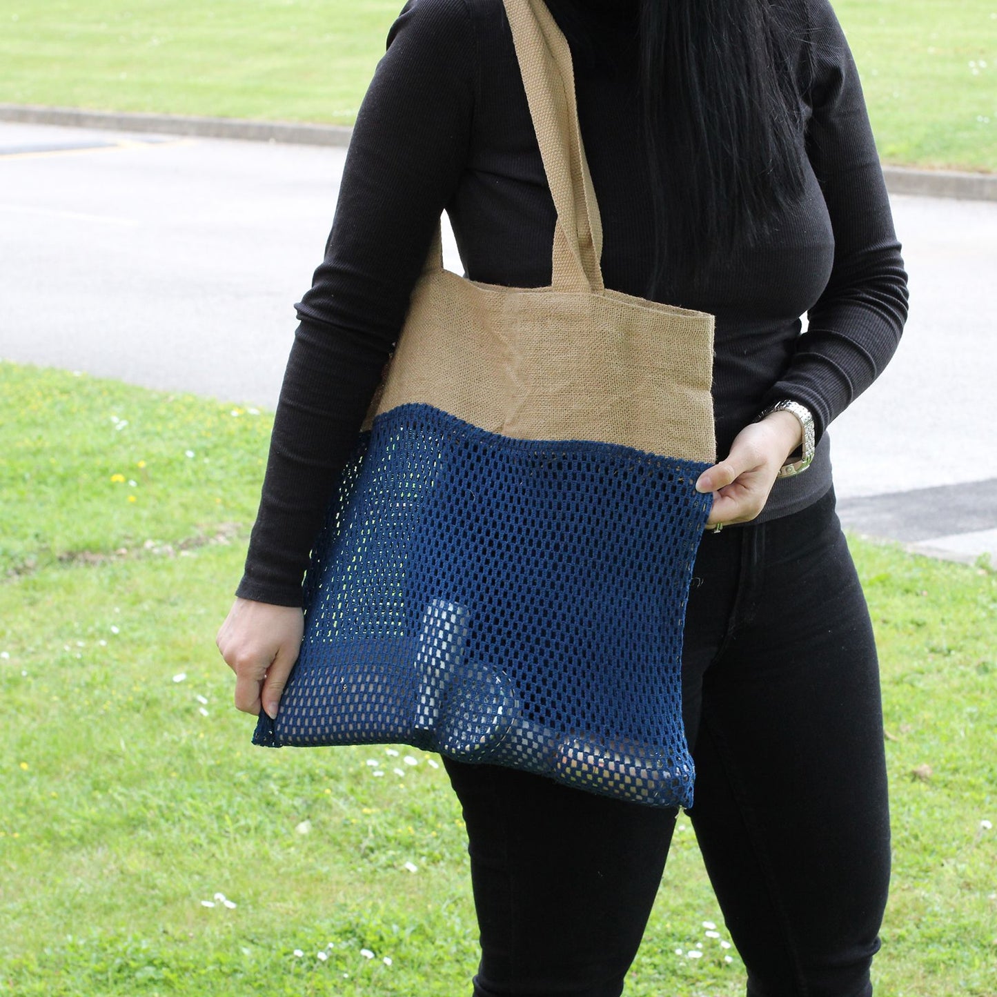 Reine Weiche Jute Und Baumwollnetz Tasche Denim