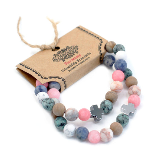 Set Mit 2 Edelstein Freundschaftsarmbändern Harmonie Regenbogen Edelsteine