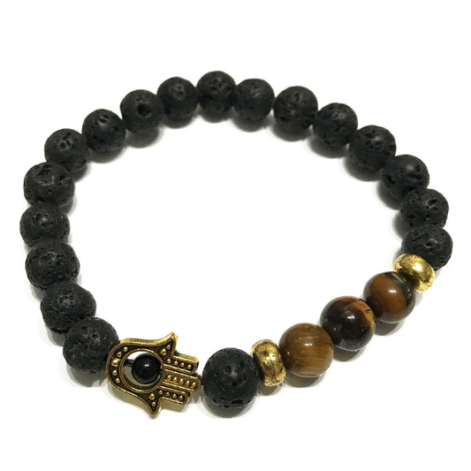 Lava Stein Armband Hamsa Tigerauge