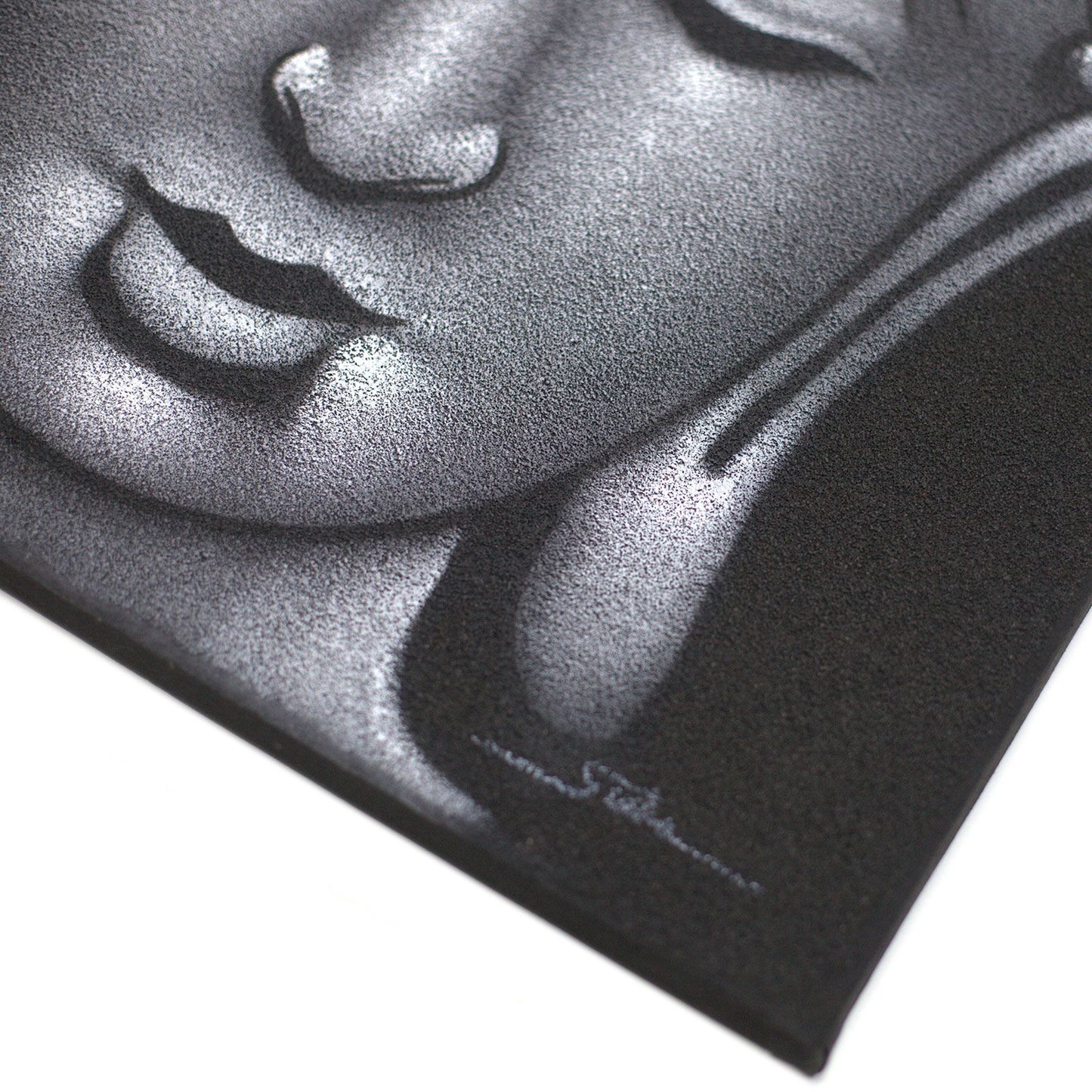 Buddha Gemälde Mit Grauem Sandfinish Handgefertigt
