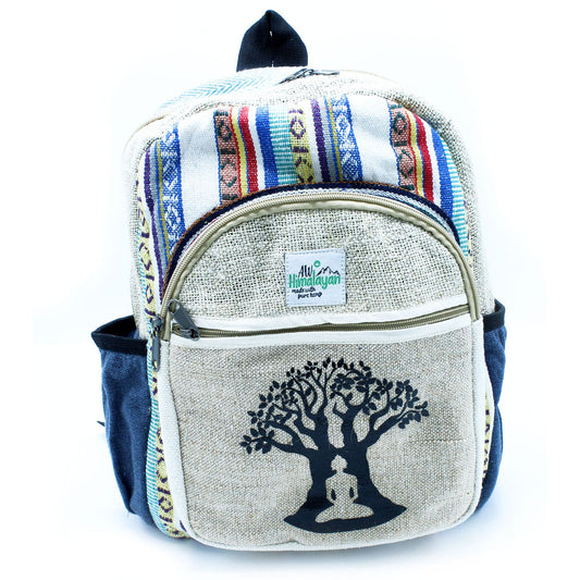 Kleine Hanf-Rucksack mit Bohdi-Baum-Design