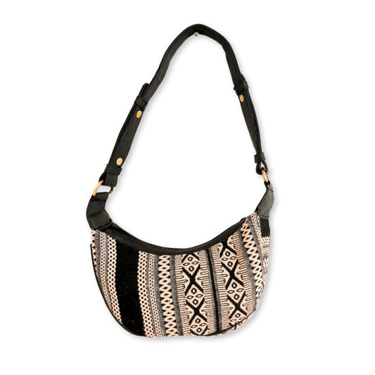 Jacquard Hobo Tasche Grau Metro Mit Schwarzem Tragegurt