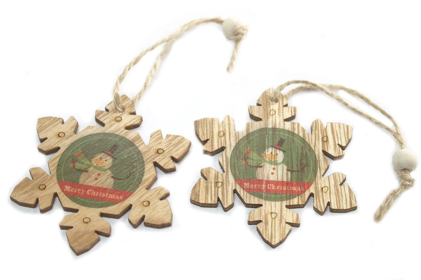 Packung Mit 2 Weihnachts Holz Dekorationen - Schneeflocke Und Schneemann