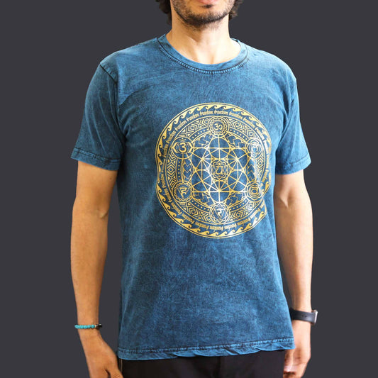 Mittleres Steinwasch T-Shirt Chakra Blau