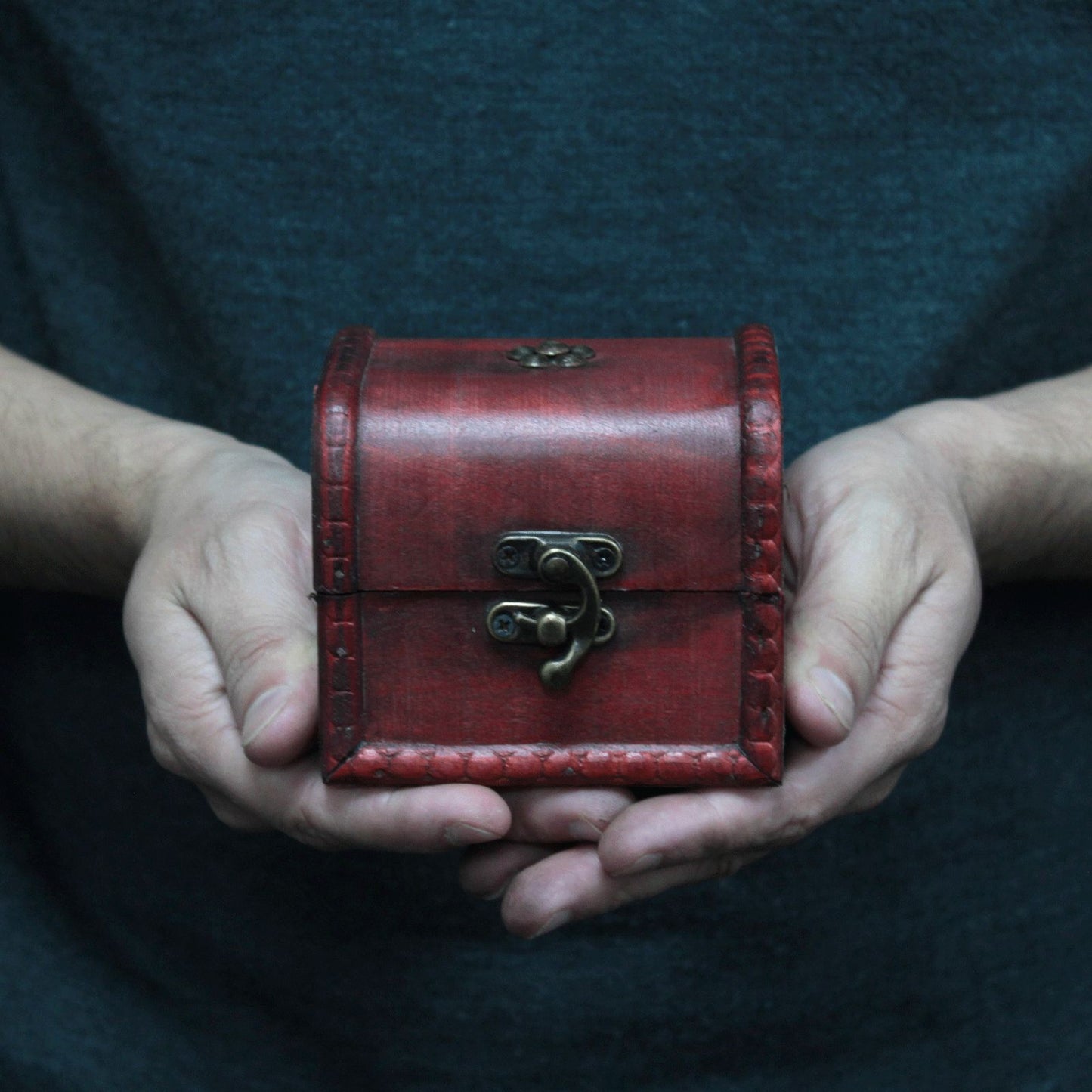 Kleine Klassische Truhe Vintage Box Mit Messingbeschlägen Und Ledergriffen