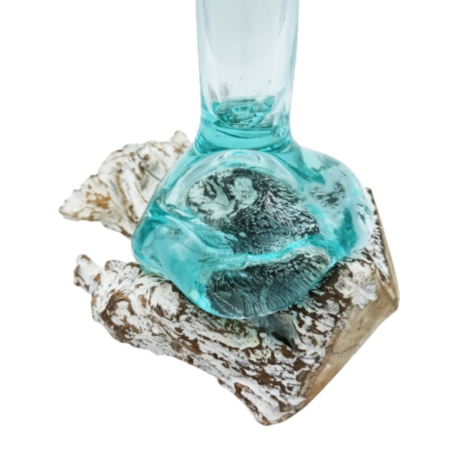 Geschmolzenes Glas auf Weißgewaschenem Holz Vase Mittelgröße