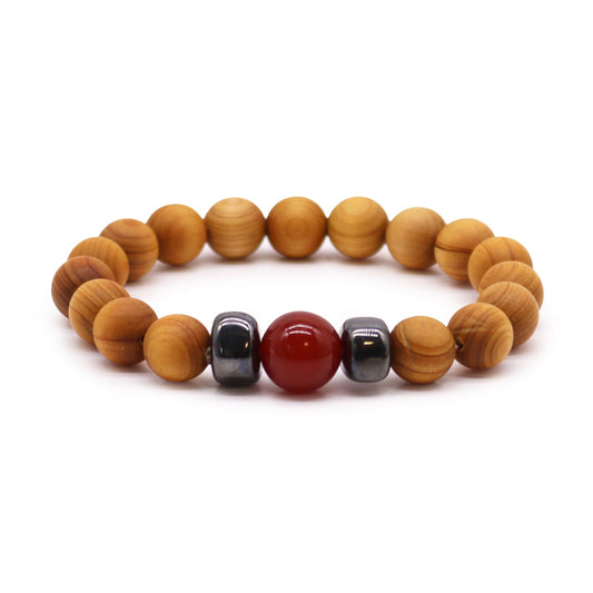 Zedernholz Wurzel Chakra Armreif Mit Rotem Jaspis