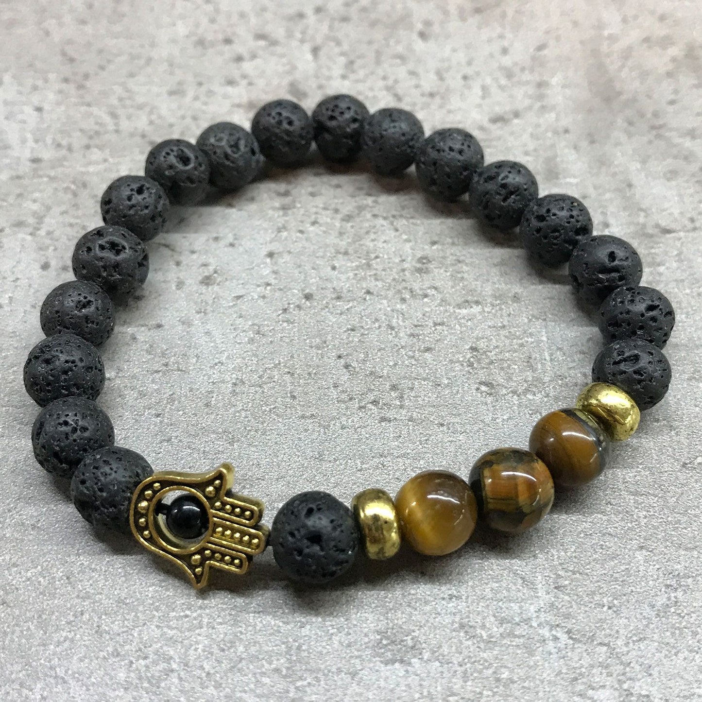 Lava Stein Armband Hamsa Tigerauge