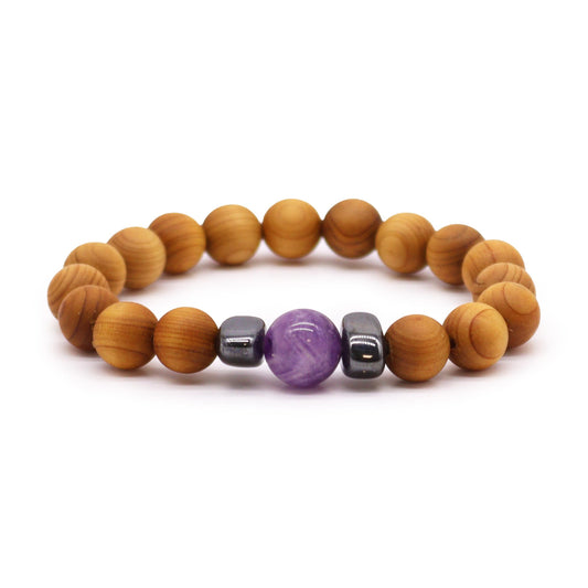 Zedernholz Drittes Auge Chakra Armreif mit Amethyst