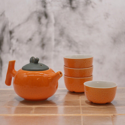 Kräuter Orange Teekannen Set - Kanne Und Vier Tassen