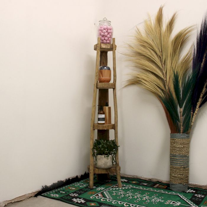 Natürliche Teak Eckregal 4 Regale 135cm Hoch