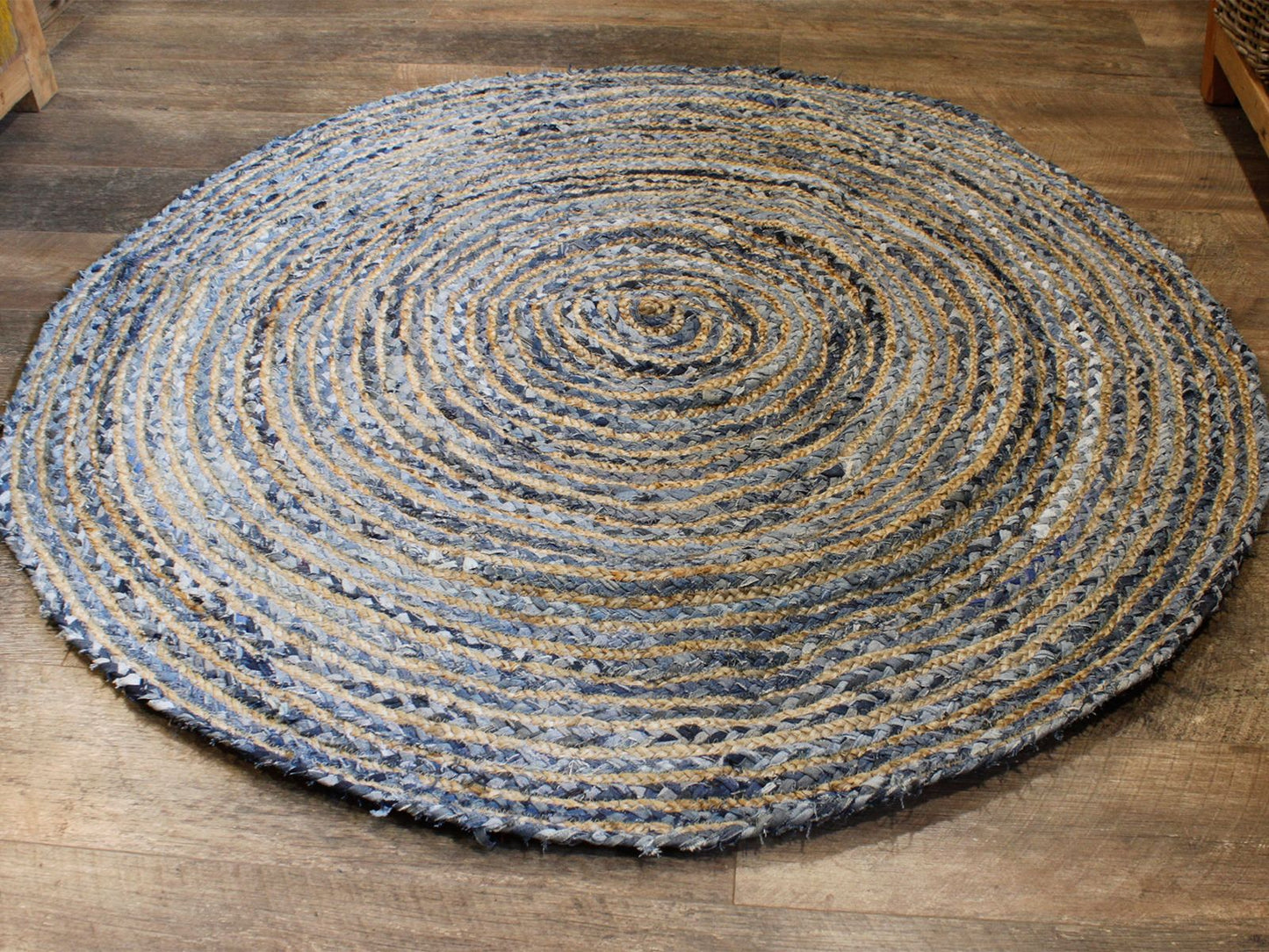 Runder Jute Und Recycelter Denim Teppich 150 Cm